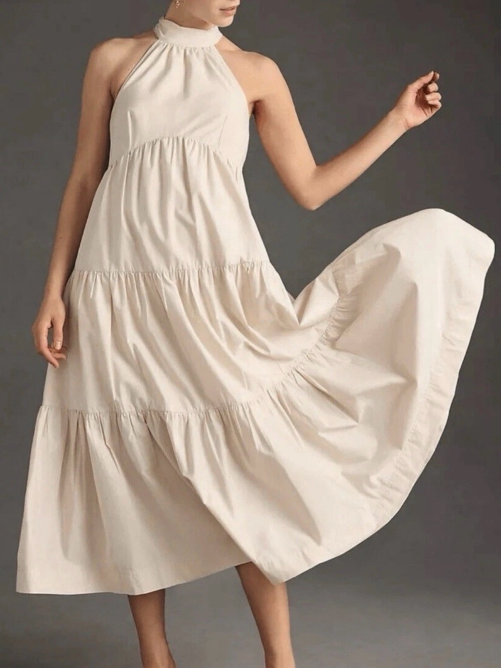 New Maeve Cream Tiered Halter Maxi Dress - Picture 2 of 7